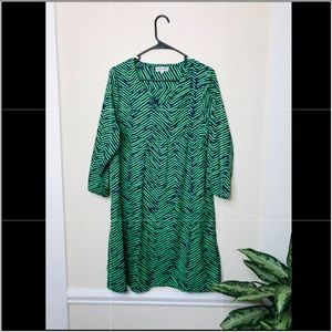 Green and navy zebra print dress